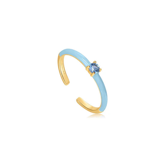 ANIA HAIE POWDER BLUE ENAMEL GOLD ADJUSTABLE RING