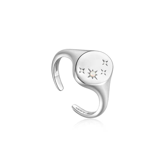 ANIA HAIE SILVER STARRY KYOTO OPAL ADJUSTABLE SIGNET RING