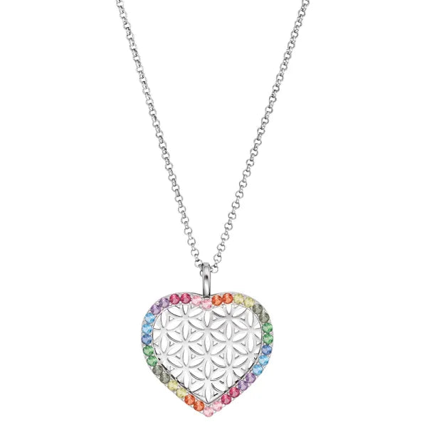 ENGELSRUFER SILVER FLOWER OF LIFE RAINBOW HEART NECKLACE