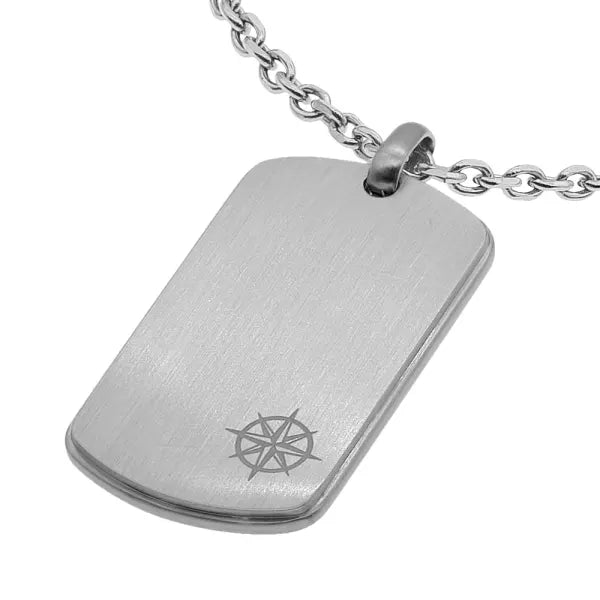 SAVE BRAVE BARNEY COMPASS DOG TAG STAINLESS STEEL NECKLACE