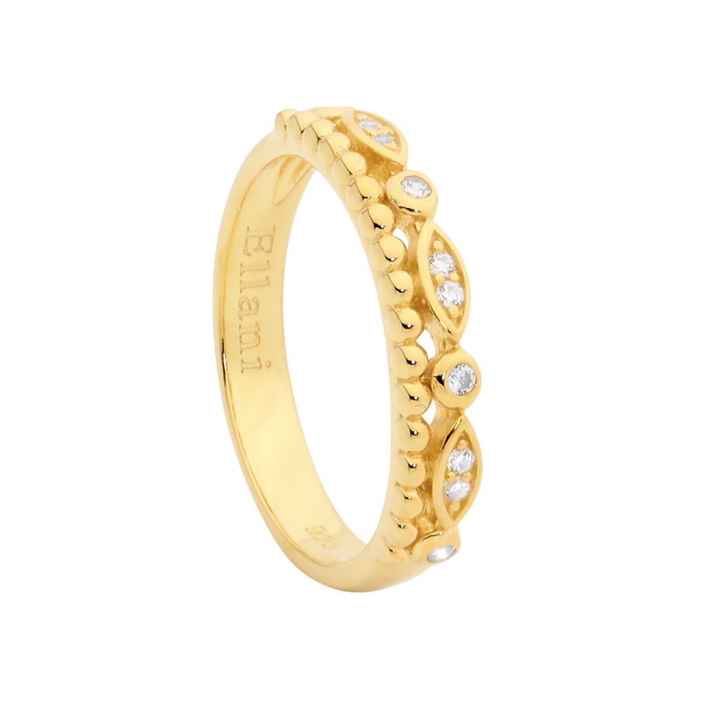 ELLANI COLLECTIONWS S/S GOLD PLATE CZ DOUBLE ROW RING