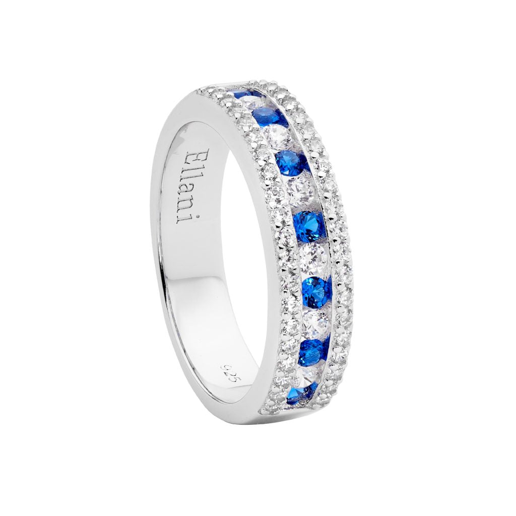 ELLANI COLLECTIONS S/S WH CZ W/ DARK BLUE & WHITE CZ CHANNEL SET RING