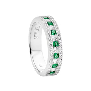 ELLANI COLLECTIONS S/S WH CZ W/ GREEN & WHITE CZ CHANNEL SET RING