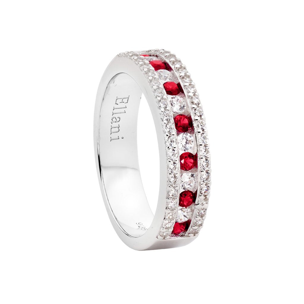 ELLANI COLLECTIONS S/S WH CZ W/ RED & WHITE CZ CHANNEL SET RING