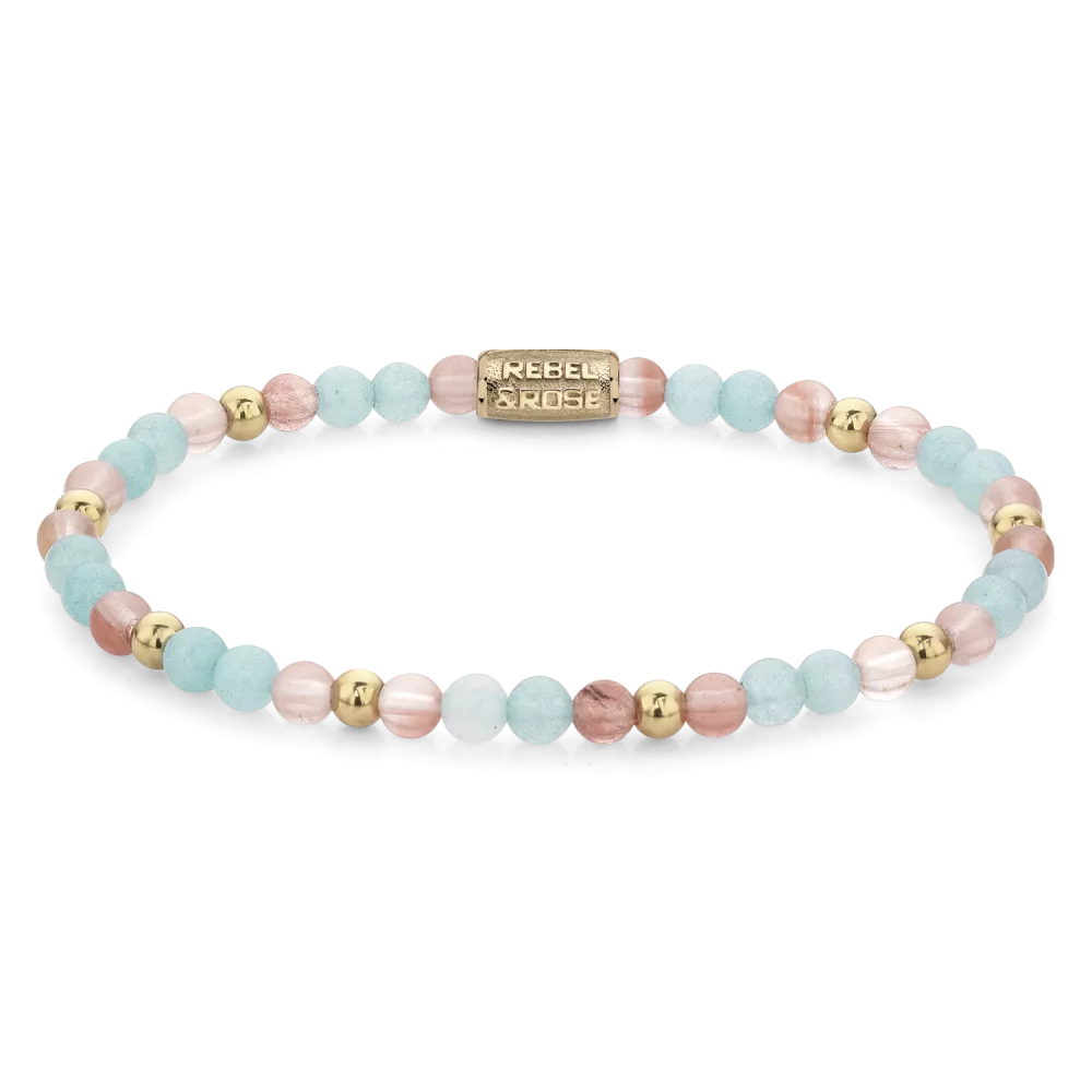 REBEL & ROSE LADIES BRACELET RR-40111-G PINK ROSE & BLUE - 4MM