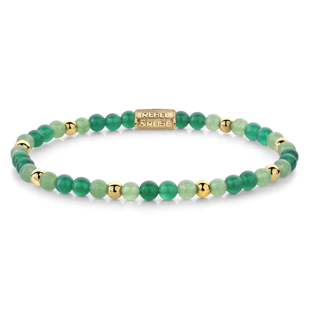 REBEL & ROSE LADIES BRACELET RR-40122-G GREEN MORNING VIBES - 4MM YG PLATED