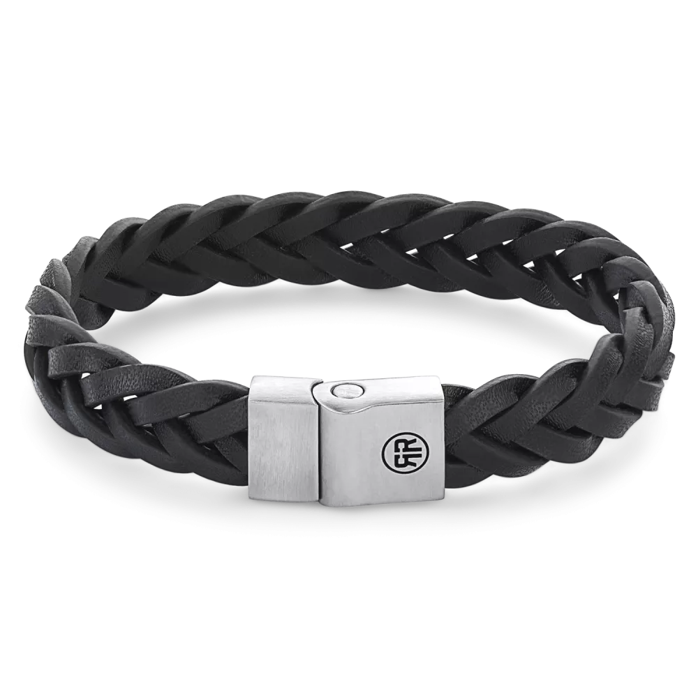 REBEL & ROSE LEATHER BRACELET RR-M0025-S FULL METAL BRAIDED BLACK MATT