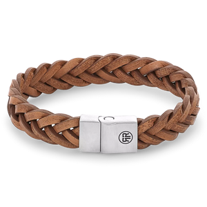 REBEL & ROSE LEATHER BRACELET RR-M0030-S FULL METAL BRAIDED COGNAC MATT