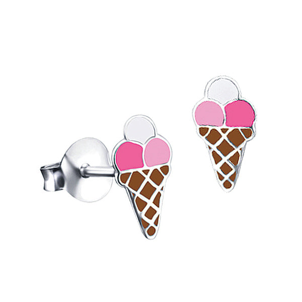 SS 925 KIDS ENAMEL ICE CREAM CONE STUD EARRINGS