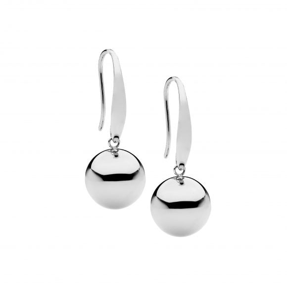 ELLANI COLLECTIONS STAINLESS STEEL DROP BALL ON SHP HOOK EARRINGS