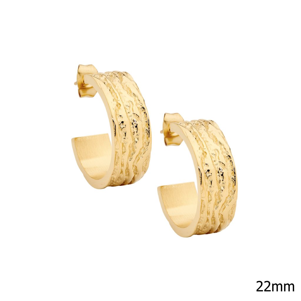 ELLANI COLLECTIONS STAINLESS STEEL GOLD IP PLATED 22MM STUD HOOP EARRINGS