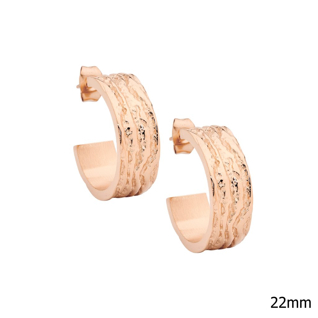 ELLANI COLLECTIONS STAINLESS STEEL ROSE IP PLATED 22MM STUD HOOP EARRINGS