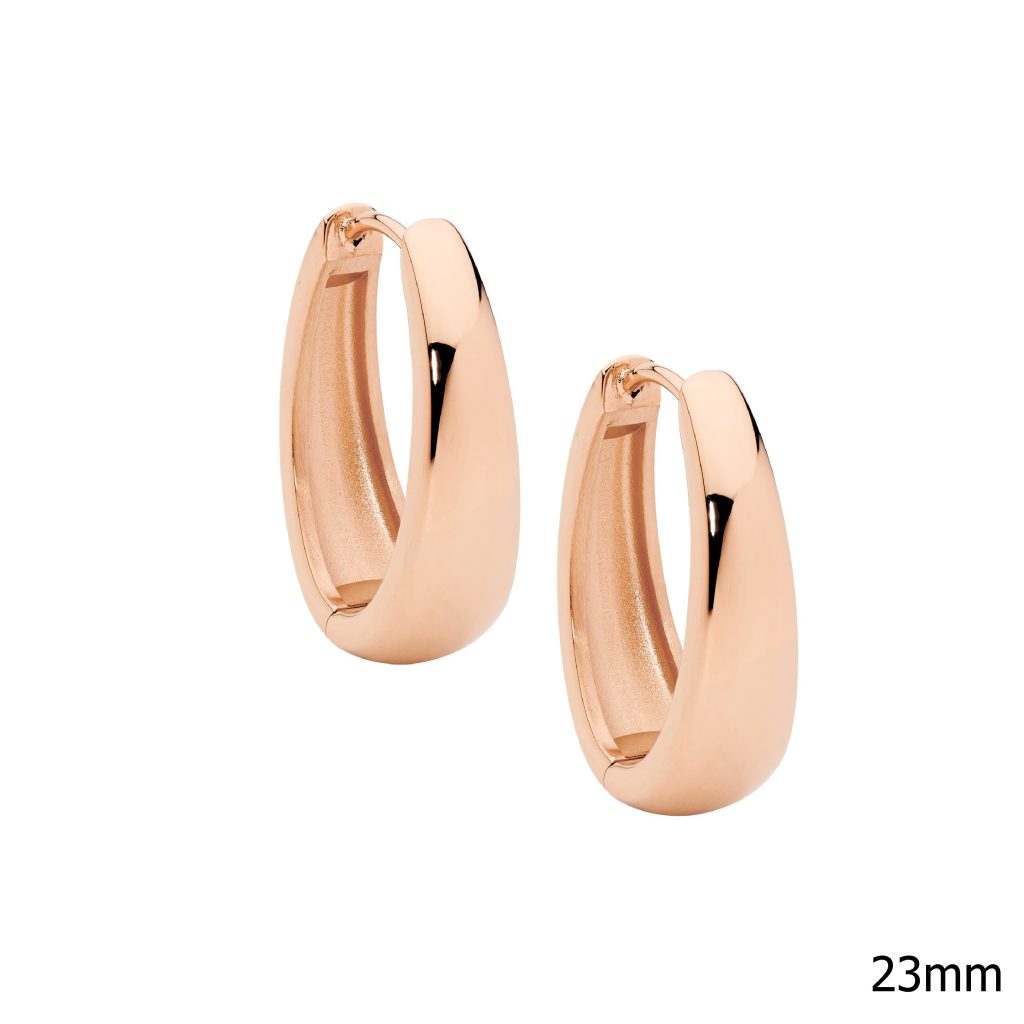 ELLANI COLLECTIONS STAINLESS STEEL ROSE IP PLATED 23MM HUGGIE HOOP EARRINGS