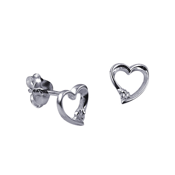 S/S 925 KIDS WHITE CZ OPEN HEART STUD EARRINGS