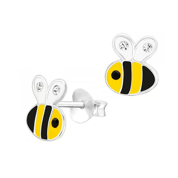 SS 925 KIDS ENAMEL BEE WITH CYSTAL STUD EARRINGS