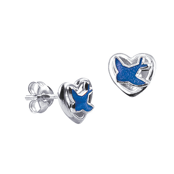 S/S 925 KIDS BLUEBIRD HEART STUD EARRINGS