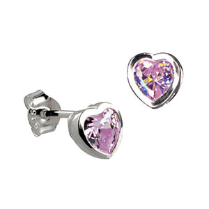 SS 925 KIDS LAVENCER CZ BEZEL SET HEART STUD EARRINGS