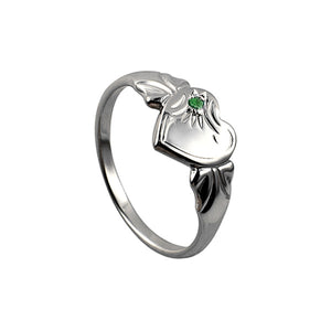 SS 925 KIDS BIRTHSTONE SINGLE HEART SIGNET RING WITH EMERALD CZ