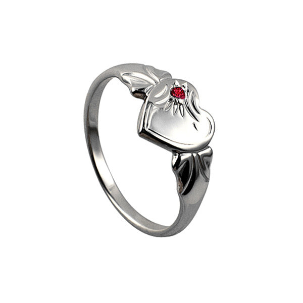 SS 925 KIDS BIRTHSTONE SINGLE HEART SIGNET RING WITH RUBY CZ