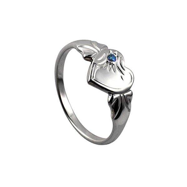 SS 925 KIDS BIRTHSTONE SINGLE HEART SIGNET RING WITH BLUE SPINEL/SAPPHIRE CZ