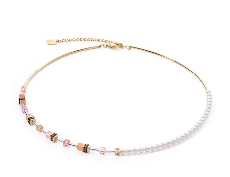 COEUR DE LION GEOCUBE® MINI FUSION APRICOT PEARL NECKLACE 4087/10-0230