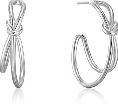 ANIA HAIE SILVER KNOT STUD HOOP EARRING