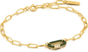 ANIA HAIE FOREST GREEN ENAMEL CARABINER GOLD BRACELET