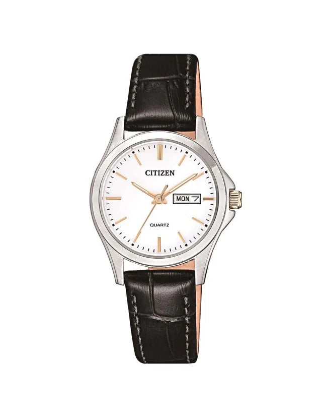 CITIZEN LADIES LEATHER ANALOG WATCH EQ0599-11A