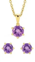 9K YG NATURAL AMETHYST PENDANT & EARRING SET