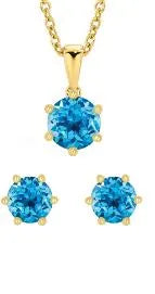 9K YG NATURAL BLUE TOPAZ PENDANT & EARRING SET