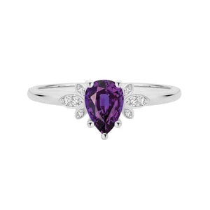 18K WG NATURAL AMETHYST 7X5MM & DIA 0.06CT RING