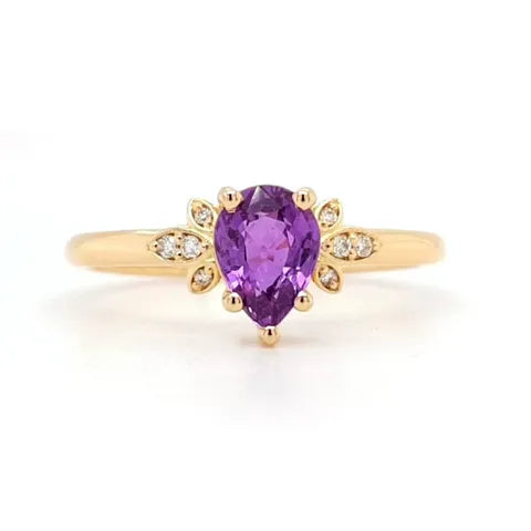 18K YG NATURAL PURPLE SAPPHIRE 0.95CT W/ DIA 0.06CT