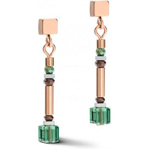 COEUR DE LION GEOCUBE SHADES OF GREEN-PETROL EARRINGS