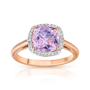 9K RG NATURAL PINK AMETHYST & DIA RING