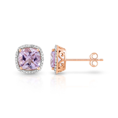 9K RG NATURAL PINK AMETHYST & DIA STUD EARRINGS