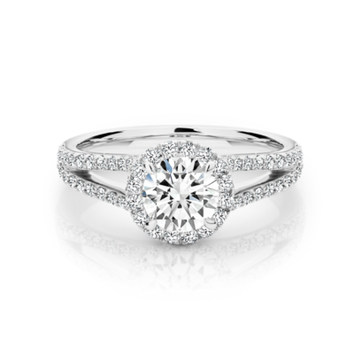 18K WG DIAMOND HALO SPLIT SHANK ENGAGEMENT RING