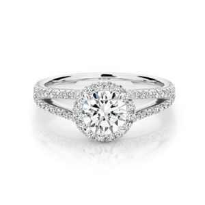 18K WG DIAMOND HALO SPLIT SHANK ENGAGEMENT RING