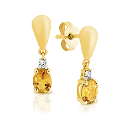 9K YG NATURAL CITRINE & DIA STUD EARRINGS