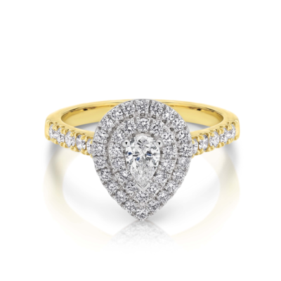 18K YG & WG DIAMOND DOUBLE HALO PEAR  SHOLDER RING