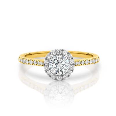 18K YG & WG DIAMOND HALO ENGAGEMENT RING