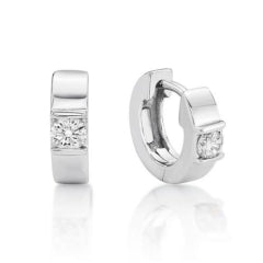 STERLING SILVER 925 RHP HUGGIE EARRINGS ,WHT CZ 3.5mm ,13 x 3.4mm