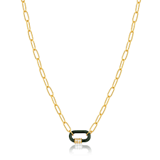 ANIA HAIE FOREST GREEN ENAMEL CARABINER GOLD NECKLACE