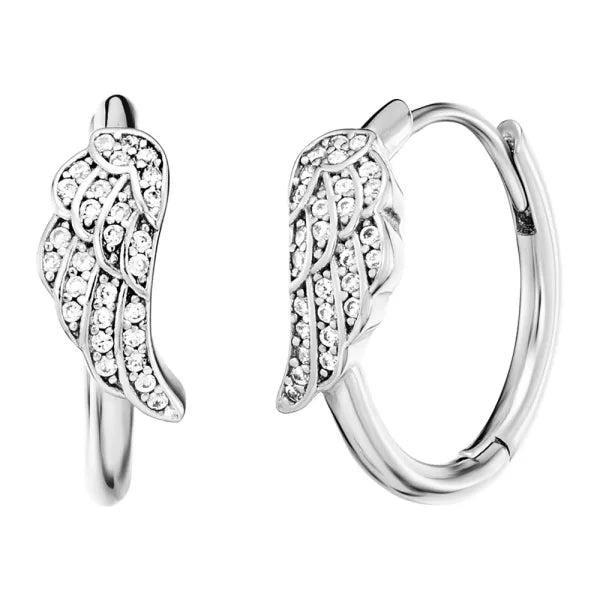 ENGELSRUFER SILVER LITTLE WING CZ HOOP EARRINGS