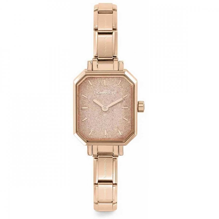 NOMINATION PARIS ROSE TONE RECTANGULAR GLITTER DIAL LADIES WATCH