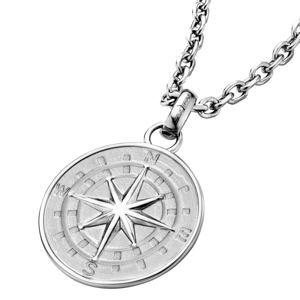 SAVE BRAVE NORTH STAR COMPASS STEEL MEDALLION NECKLACE