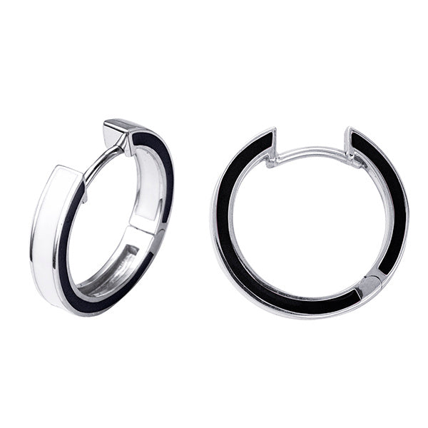 S/S 925 KIDS WHITE & BLACK ENAMEL HUGGIE EARRINGS