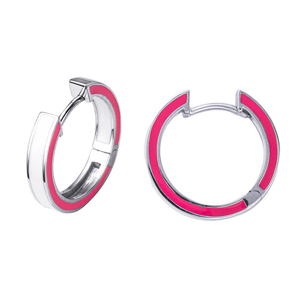 S/S 925 KIDS WHITE & PINK ENAMEL HUGGIE EARRINGS