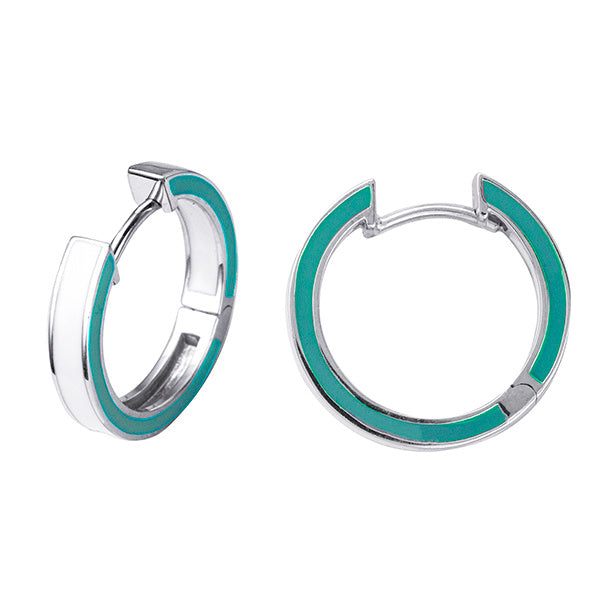 S/S 925 KIDS WHITE & TURQUOISE ENAMEL HUGGIE EARRINGS