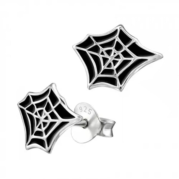 SS 925 KIDS ENAMEL SPIDER WEB STUD EARRINGS