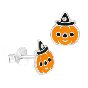 SS 925 KIDS ENAMEL PUMPKIN WITH CRYSTALS STUD EARRINGS